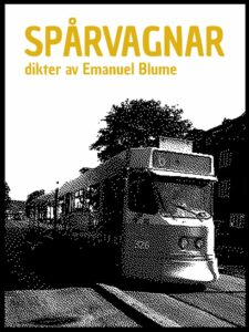 Framsida till boken Spårvagnar: pixelerad spårvagn i svartvitt